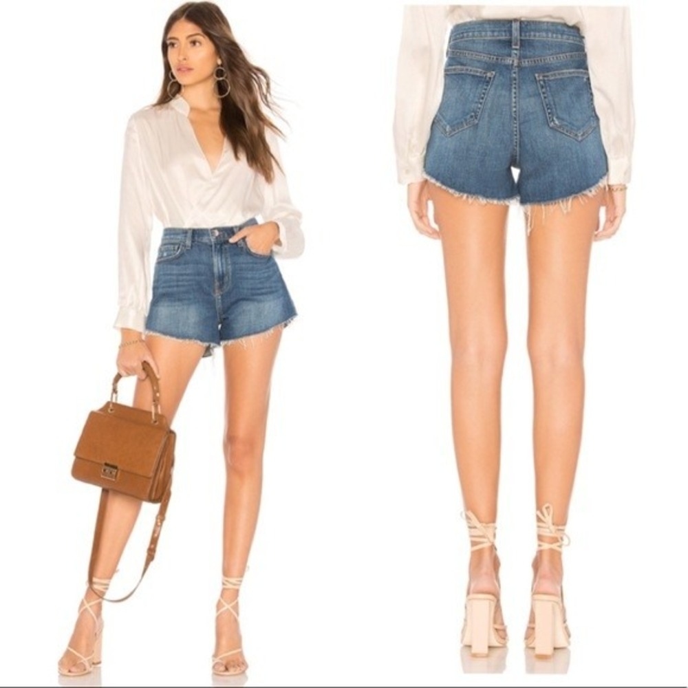L'AGENCE Ryland High Waist‎ Short Authentique Blue Denim Jean Cut Off Frayed 25